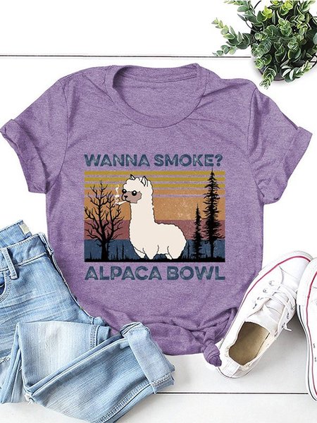 

Simple Crew Neck Shift Tee Tops, Light purple, Tops