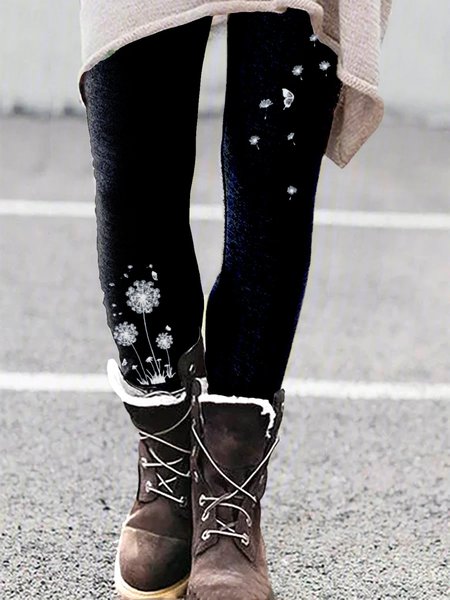 

Women Casual Warm Printed Leggings, Black, Leggings