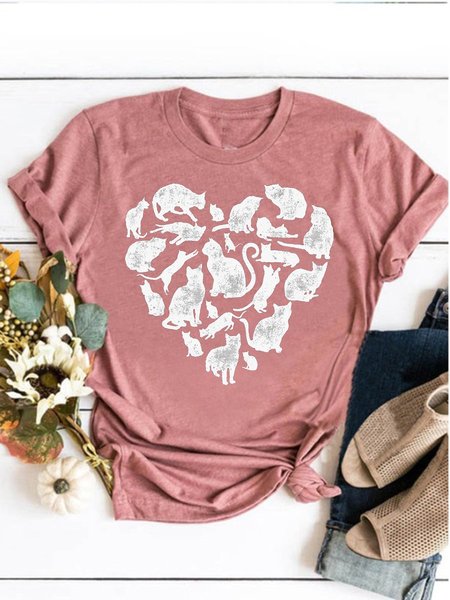 

Valentine's Day Heart-shaped Cat Graphic Tee, Brick red, T-shirts