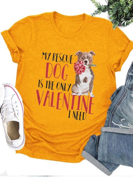 

My Rescue Dog Is The Only Valentine I Need Graphic Tee, Yellow, T-shirts