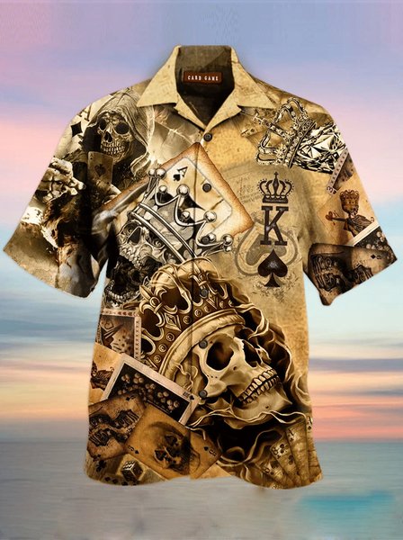 

Printed Shirt Collar Casual Shirts, Yellow, Men's Floral shirt