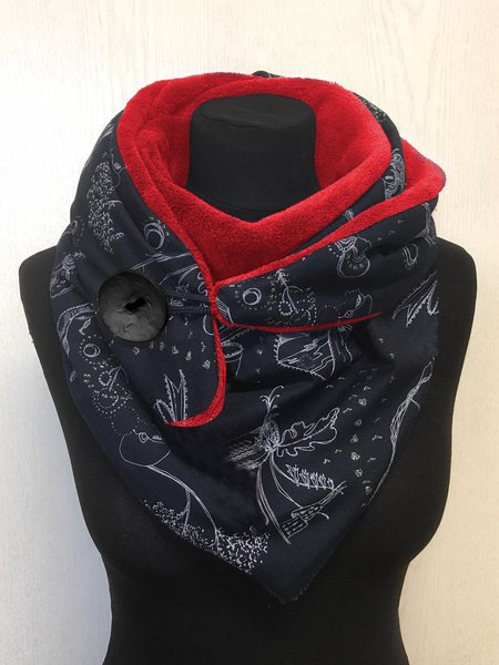 Floral casual contrast knit Scarf, Red, Women Scarves & Shawls