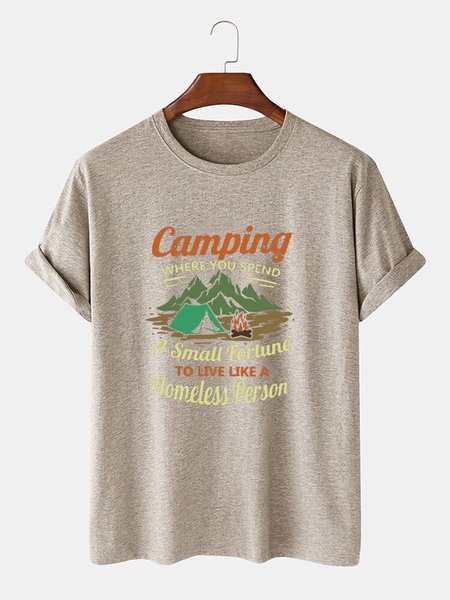

Cotton-Blend Printed Letter Tee T-shirt, Light khaki, T-shirt