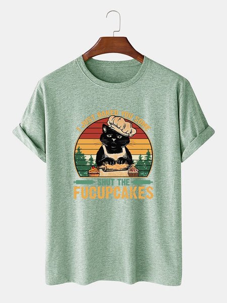 

Printed Cotton-Blend Crew Neck Tee Shirts & Tops, Lightgreen, T-shirts