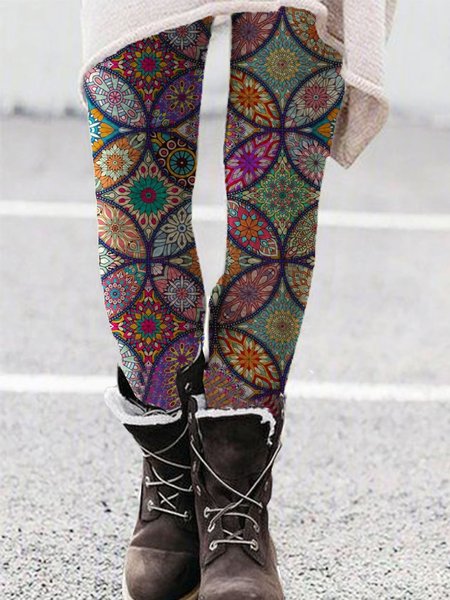 Pantaloni Casuale Stampato Floreale Geometrico, Viola, Pants