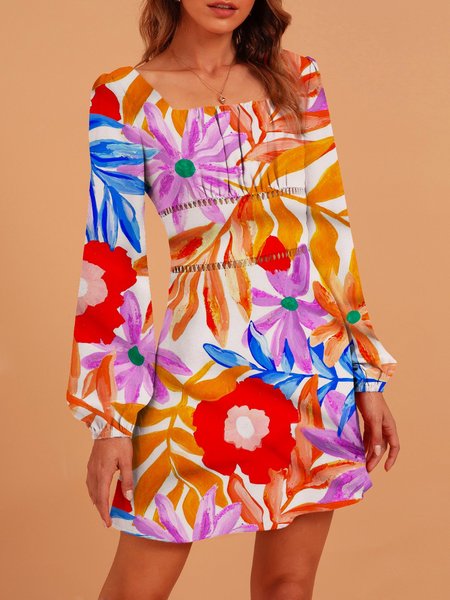 

Sweet Polyester Cotton Long Sleeve Cutout Cyme flower Weaving Dress, Red flowers, Dresses