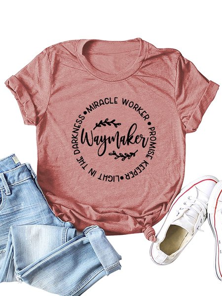 

Letter Print Round Neck Tee, Brick red, T-shirts