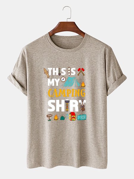 

Casual Letter Crew Neck Tee T-shirt, Light khaki, T-shirts