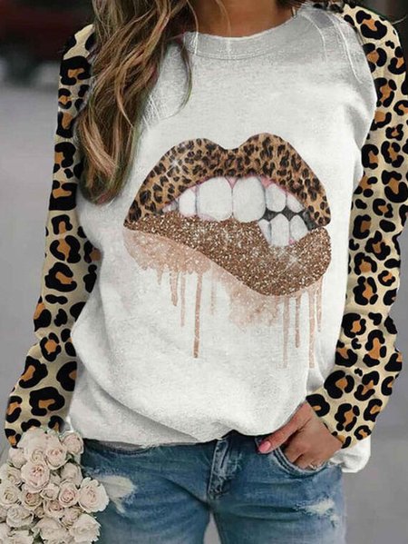 

Crew Neck Casual Leopard Sweatshirts, Brown, Sweatshirts & Hoodies