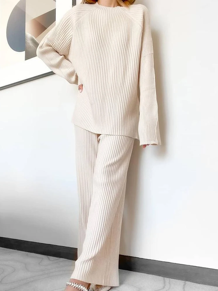 

Casual Crew Neck Suits, Apricot, Two-piece Outfits
