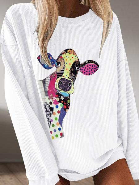 

Long Sleeve Cotton Floral-Print Crew Neck Shirts & Tops, White, Tops
