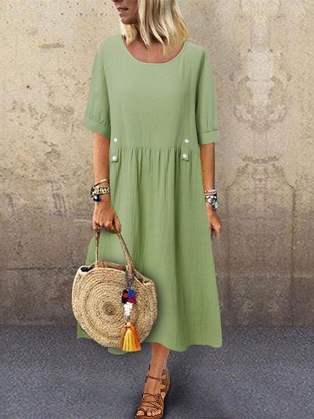 

Casual Half Sleeve Plain Dresses, Lightgreen, Maxi Dresses