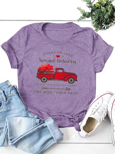 Valentines Day Red Truck Roads Of Love Tee, Purple, T-shirts