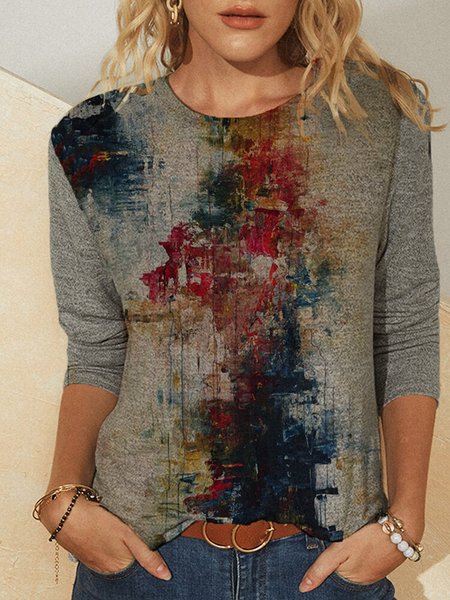 

Tie Dye Print O-neck Long Sleeve Casual T-shirt, Multicolor, T-Shirts