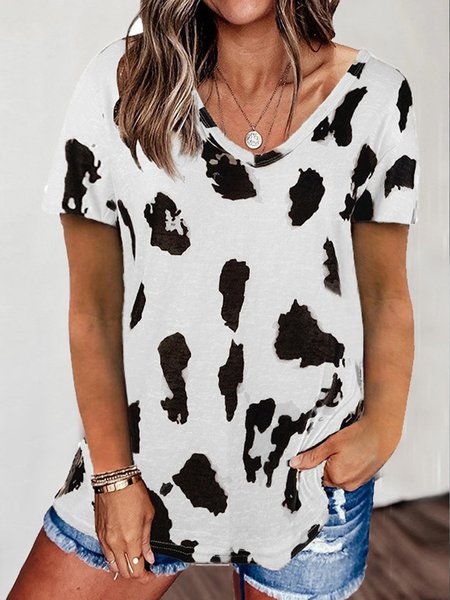 

Plus Size Casual Short Sleeve Leopard Shirts & Tops, White, Tops
