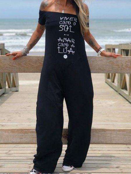 

Casual Short Sleeve Pants, Black, Jumpsuits