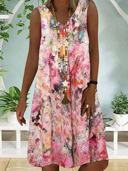 

Abito Vintage Scollo a V Floreale, Multicolore, Dresses