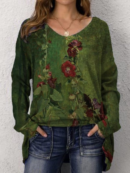 

Camicie & Top Vacanza Floreale Dritto Poliestere Cotone, Verde, Blouses & Shirts