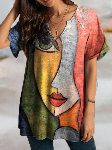

Camicie & Top Maniche Corte Scollo a V Astratto Casuale, Multicolore, T-Shirts