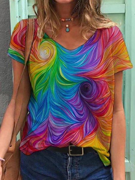 

Short Sleeve Shift V Neck T-shirt, Orange, Tees & T-shirts