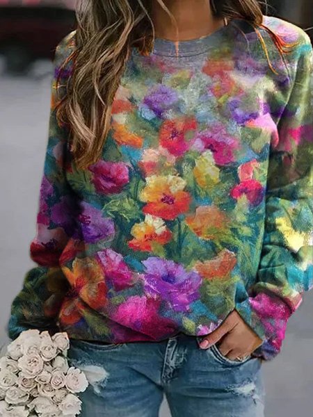 

Felpa Girocollo Stampata Floreale Casuale, Come immagine, Hoodies & Sweatshirts