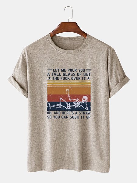 

Crew Neck Simple Printed Tee T-shirt, Light khaki, T-Shirts