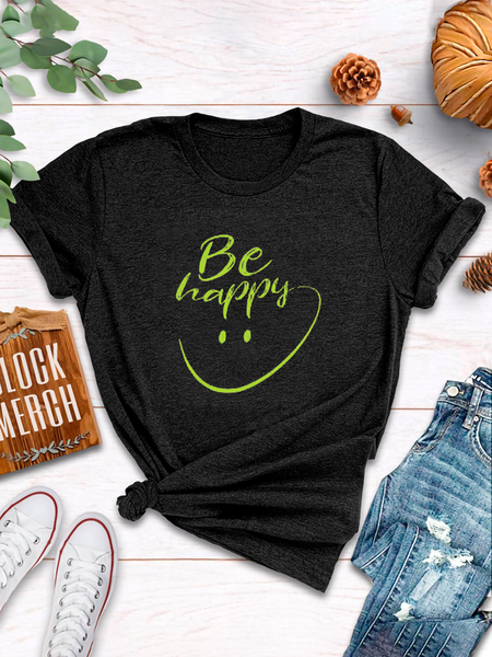

Casual Cotton-Blend Short Sleeve Shirts & Tops, Black, T-shirts