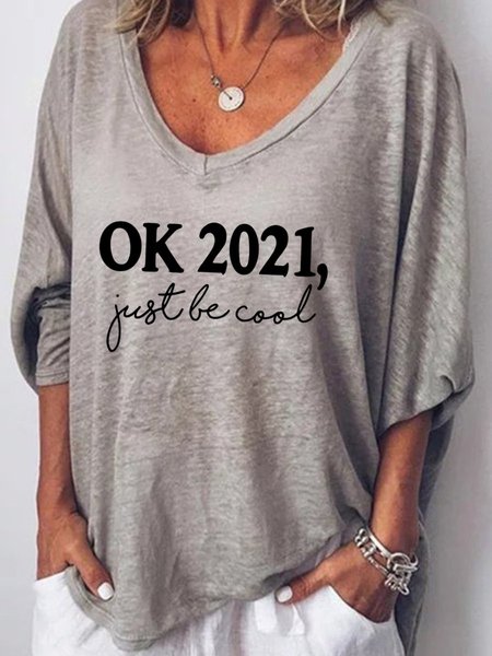 

OK 2021 Just Be Cool Women Long Sleeve T-shirt, Gray, T-shirts