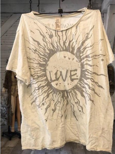 

Casual Cotton-Blend Round Neck Short Sleeve Shirts & Tops, Beige, Tees & T-shirts