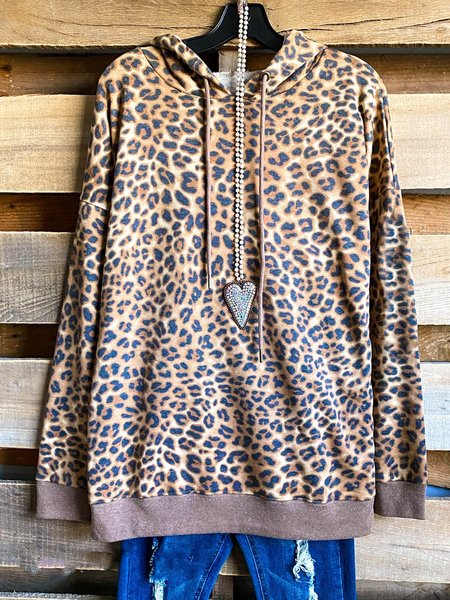 

Leopard Printed Long Sleeve Casual Hoodie Sweatshirts, Brown, Auto-clearance