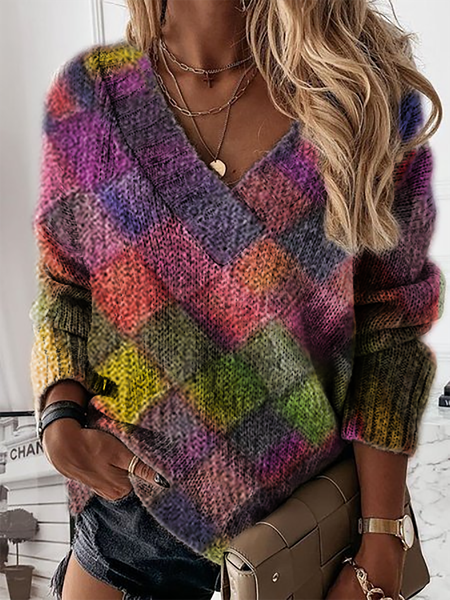

Camicie & Top Casuale Geometrico Maniche Lunghe, Viola, Sweater