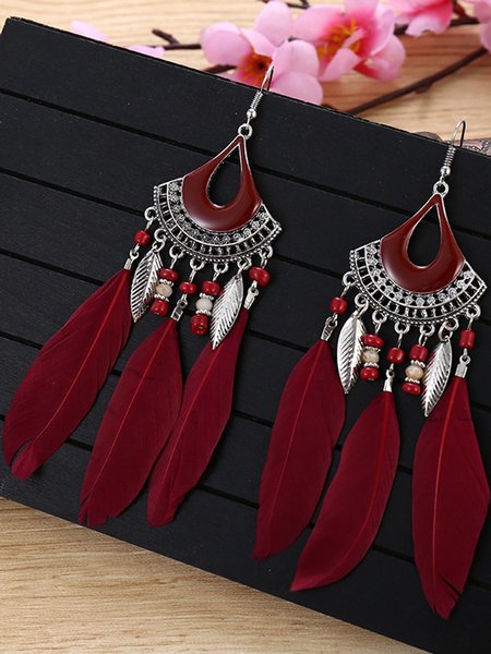 

Bohemian Chain Earrings decorated with Feather Earrings, Red, Earrings