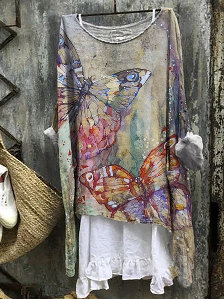 

Shift Long Sleeve Resort Butterfly Shirts & Tops, As picture, Tops