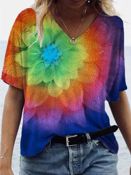 

V Neck Casual T-shirt, Multicolor, T-Shirts
