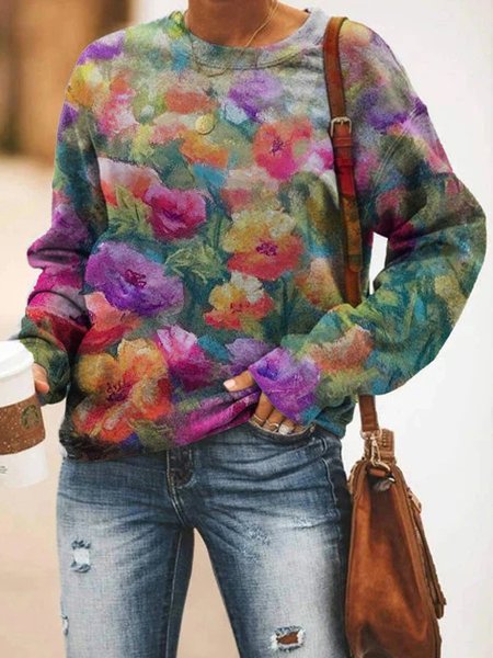 

Maniche Lunghe Floreale Girocollo Casuale Felpa, Come immagine, Hoodies & Sweatshirts