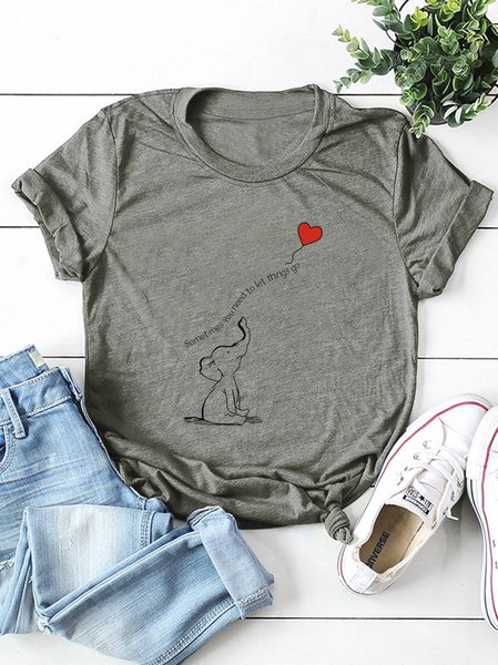 

Casual Short Sleeve Crew Neck T-shirt, Gray, Tees & T-shirts