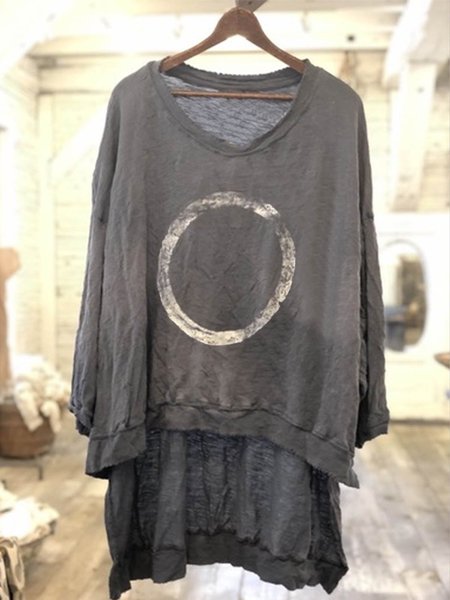 

Casual Cotton-Blend Floral-Print Long Sleeve Shirts & Tops, Deep gray, Blouses & Shirts