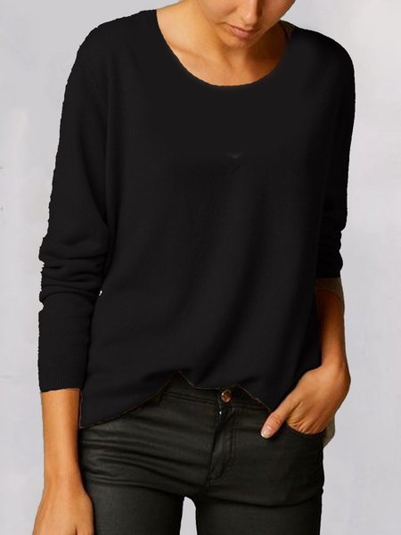 

Di base Maniche Lunghe Camicie & Top, Nero, Blouses & Shirts
