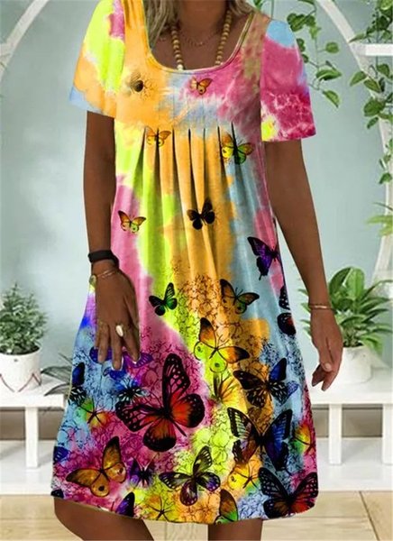 

Holiday Crew Neck Butterfly Dresses, Yellow, Dresses