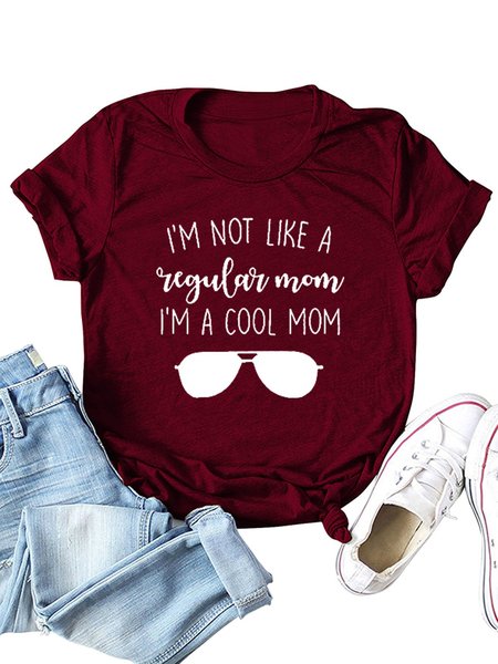 

Casual Crew Neck Short Sleeve Shirts & Tops, Wine red, Printed T-shirts