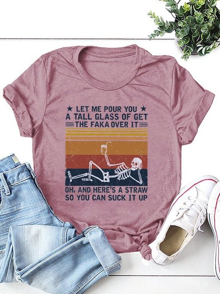 

Crew Neck Printed Holiday Cotton-Blend Tee Shirts & Tops, Pink, Tops