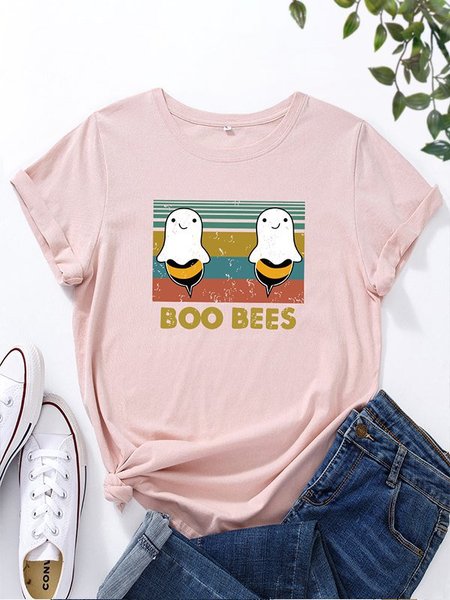 

Short Sleeve Casual Cotton T-shirt, Pink, Tops