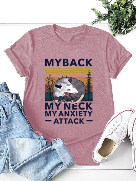 

Holiday Cartoon Shift Cotton-Blend Tee Tops, Pink, Tops