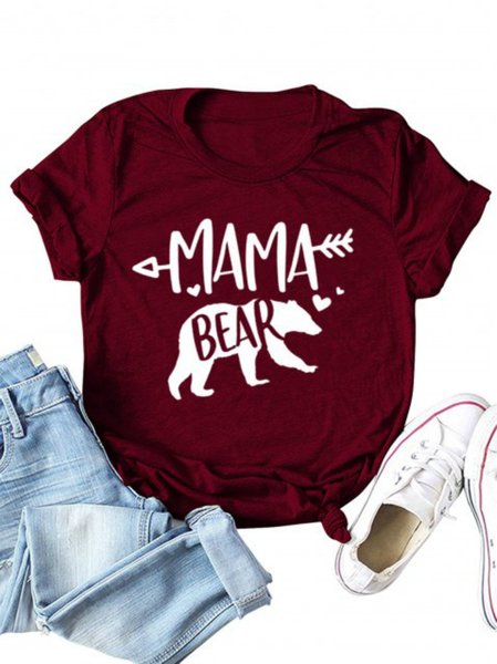 

Cotton-Blend Casual Short Sleeve T-shirt, Wine red, Tees & T-shirts