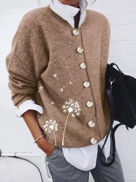 

Maglione Piante Casuale Scollo a Barchetta Cotone, Cachi, Sweater