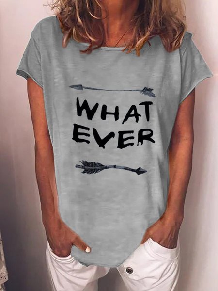 

WHAT EVER Crew-Neck Casual Short Sleeve Woman's T-Shirts, Gray, T-shirts