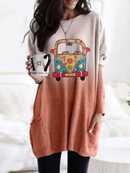 

Plus Size Casual Printed Shift Long Sleeve Shirts & Tops, Red, Dresses