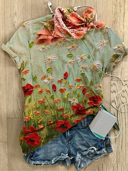 

Nuovo Donna Chic Vintage Floreale Confortevole Maniche Corte Retro Camicie & Top, Verde, T-Shirts