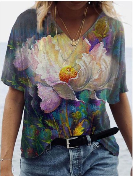 

Short Sleeve Casual T-shirt, As picture, Tops