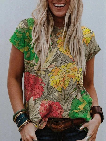 

Casual Crew Neck T-shirt, Multicolor, Tees & T-shirts